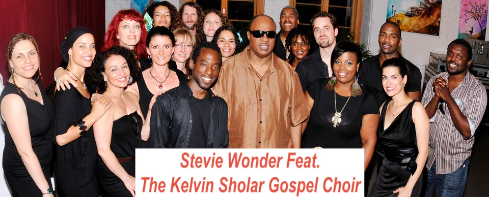 Group photograph with Stevie Wonder and the Kelvin Sholar Gospel Choir; according to his biography, Keith sang in the Berlin backing choir in 2010